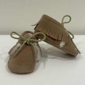 Light Brown Boy Girl Faux Fur Suede Leather Moccasins Neutral Moccasins Fur Baby